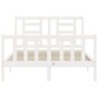 Double bed frame with white solid wood headboard by vidaXL, Beds and slatted bases - Ref: Foro24-3192852, Price: 130,14 €, Di...
