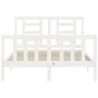 Double bed frame with white solid wood headboard by vidaXL, Beds and slatted bases - Ref: Foro24-3192852, Price: 128,45 €, Di...