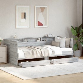 Sofá cama con cajones sin colchón gris Sonoma 100x200 cm en Camas y somieres | Comprar online en Foro24