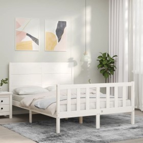 Weißer Massivholzbettrahmen mit Kopfteil 140x190 cm von vidaXL, Betten und Lattenroste - Ref: Foro24-3192732, Preis: 201,27 €...