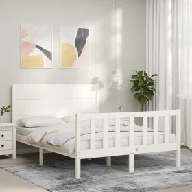 White solid wood bed frame with headboard 140x190 cm by vidaXL, Beds and slatted bases - Ref: Foro24-3192732, Price: 195,43 €...