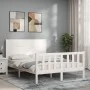 Estructura de cama con cabecero madera maciza blanco 140x190 cm de vidaXL, Camas y somieres - Ref: Foro24-3192732, Precio: 19...