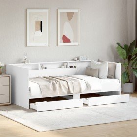 Sofá cama con cajones sin colchón blanco 90x200 cm Sofá cama con cajones sin colchón blanco 90x200 cm