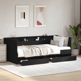Sofá cama con cajones sin colchón negro 90x200 cm Sofá cama con cajones sin colchón negro 90x200 cm