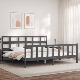 Estructura cama de matrimonio con cabecero madera maciza gris