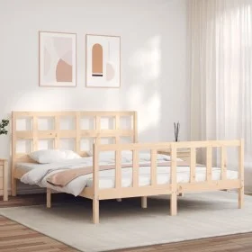 Bed frame with solid wood headboard 160x200 cm by vidaXL, Beds and slatted bases - Ref: Foro24-3193021, Price: 133,00 €, Disc...