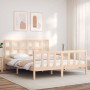 Bed frame with solid wood headboard 160x200 cm by vidaXL, Beds and slatted bases - Ref: Foro24-3193021, Price: 134,73 €, Disc...