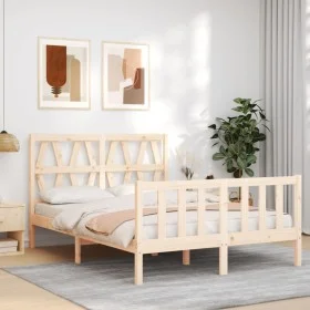 Bed frame with solid wood headboard 120x200 cm by vidaXL, Beds and slatted bases - Ref: Foro24-3192486, Price: 124,97 €, Disc...