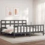 Gray solid wood bed frame with headboard 200x200 cm by vidaXL, Beds and slatted bases - Ref: Foro24-3193033, Price: 170,88 €,...
