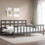 Estructura de cama con cabecero madera maciza gris 200x200 cm de vidaXL, Camas y somieres - Ref: Foro24-3193033, Precio: 172,...