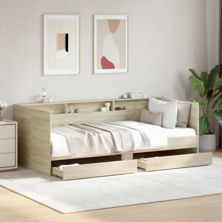 Sofá cama con cajones sin colchón roble Sonoma 75x190 cm