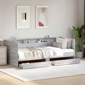 Sofá cama con cajones sin colchón gris Sonoma 75x190 cm en Camas y somieres | Comprar online en Foro24