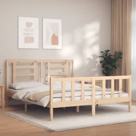 Double bed frame with solid wood headboard by vidaXL, Beds and slatted bases - Ref: Foro24-3192886, Price: 150,16 €, Discount: %