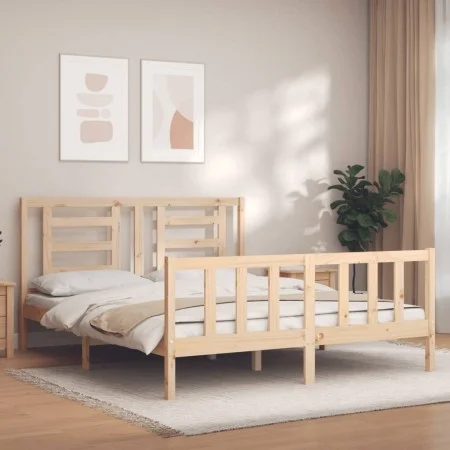 Estructura de cama de matrimonio con cabecero madera maciza de vidaXL, Camas y somieres - Ref: Foro24-3192886, Precio: 150,15...