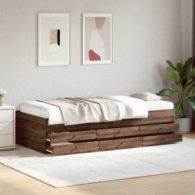 Sofá cama con cajones sin colchón roble marrón 100x200 cm en Camas y somieres | Comprar online en Foro24