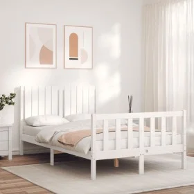 White solid wood bed frame with headboard 120x200 cm by vidaXL, Beds and slatted bases - Ref: Foro24-3192942, Price: 132,11 €...