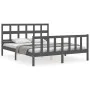 Double bed frame with gray solid wood headboard by vidaXL, Beds and slatted bases - Ref: Foro24-3193018, Price: 158,09 €, Dis...