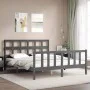 Double bed frame with gray solid wood headboard by vidaXL, Beds and slatted bases - Ref: Foro24-3193018, Price: 158,09 €, Dis...
