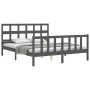 Double bed frame with gray solid wood headboard by vidaXL, Beds and slatted bases - Ref: Foro24-3193018, Price: 158,09 €, Dis...