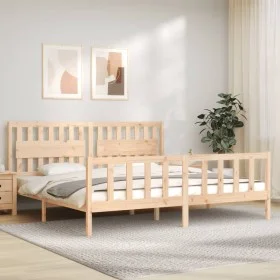 Bed frame with solid wood headboard 200x200 cm by vidaXL, Beds and slatted bases - Ref: Foro24-3192446, Price: 162,42 €, Disc...