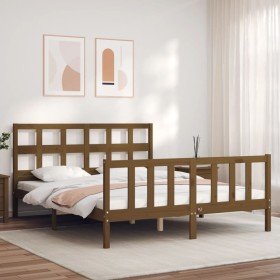 Estructura de cama con cabecero madera marrón miel