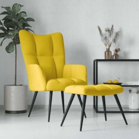 Sillón de relax con taburete terciopelo amarillo mostaza