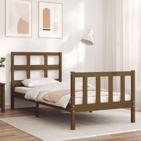 Estructura de cama con cabecero madera maciza marr