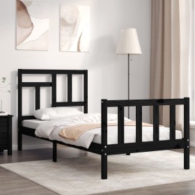 Einzelbettgestell mit schwarzem Massivholz-Kopfteil von vidaXL, Betten und Lattenroste - Ref: Foro24-3193105, Preis: 119,67 €...