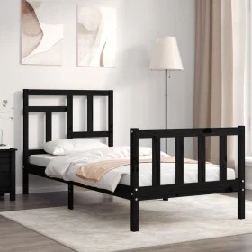 Single bed frame with black solid wood headboard by vidaXL, Beds and slatted bases - Ref: Foro24-3193105, Price: 118,05 €, Di...