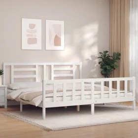 Double bed frame with white solid wood headboard by vidaXL, Beds and slatted bases - Ref: Foro24-3192897, Price: 161,11 €, Di...