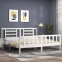 Double bed frame with white solid wood headboard by vidaXL, Beds and slatted bases - Ref: Foro24-3192897, Price: 161,11 €, Di...