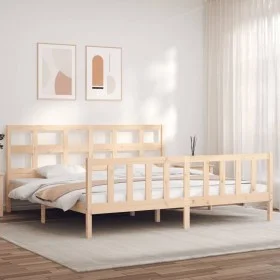 Bed frame with solid wood headboard 200x200 cm by vidaXL, Beds and slatted bases - Ref: Foro24-3193031, Price: 144,00 €, Disc...