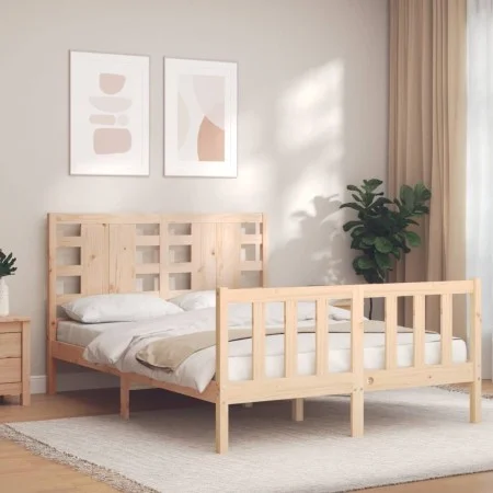 Double bed frame with solid wood headboard by vidaXL, Beds and slatted bases - Ref: Foro24-3192786, Price: 118,74 €, Discount: %
