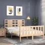 Double bed frame with solid wood headboard by vidaXL, Beds and slatted bases - Ref: Foro24-3192786, Price: 118,74 €, Discount: %