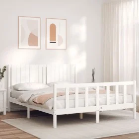 Weißer Massivholzbettrahmen mit Kopfteil 160x200 cm von vidaXL, Betten und Lattenroste - Ref: Foro24-3192957, Preis: 174,13 €...