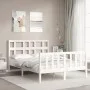 White solid wood bed frame with headboard 120x200 cm by vidaXL, Beds and slatted bases - Ref: Foro24-3193007, Price: 125,77 €...