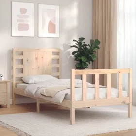 Bed frame with solid wood headboard by vidaXL, Beds and slatted bases - Ref: Foro24-3192781, Price: 104,54 €, Discount: %