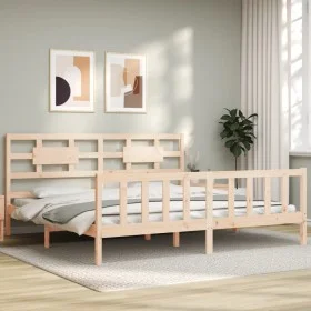 Bed frame with solid wood headboard 200x200 cm by vidaXL, Beds and slatted bases - Ref: Foro24-3192576, Price: 145,49 €, Disc...