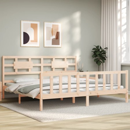 Bed frame with solid wood headboard 200x200 cm by vidaXL, Beds and slatted bases - Ref: Foro24-3192576, Price: 147,12 €, Disc...