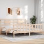Bed frame with solid wood headboard 200x200 cm by vidaXL, Beds and slatted bases - Ref: Foro24-3192576, Price: 147,12 €, Disc...