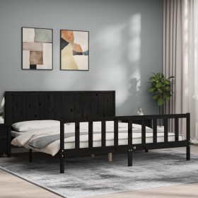 Estructura de cama con cabecero madera maciza negro 200x200 cm