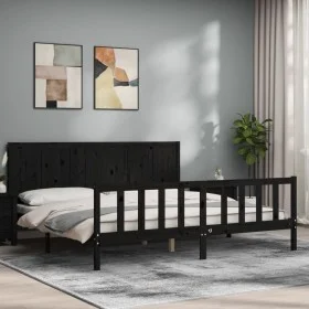 Estructura de cama con cabecero madera maciza negro 200x200 cm de vidaXL, Camas y somieres - Ref: Foro24-3192645, Precio: 225...