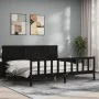 Bed frame with black solid wood headboard 200x200 cm by vidaXL, Beds and slatted bases - Ref: Foro24-3192645, Price: 225,58 €...