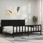 Bed frame with black solid wood headboard 200x200 cm by vidaXL, Beds and slatted bases - Ref: Foro24-3192645, Price: 225,58 €...