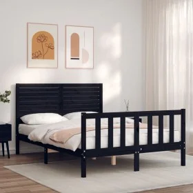 Bed frame with black solid wood headboard 140x190 cm by vidaXL, Beds and slatted bases - Ref: Foro24-3193190, Price: 200,56 €...