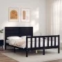 Bed frame with black solid wood headboard 140x190 cm by vidaXL, Beds and slatted bases - Ref: Foro24-3193190, Price: 200,56 €...