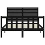 Bed frame with black solid wood headboard 140x190 cm by vidaXL, Beds and slatted bases - Ref: Foro24-3193190, Price: 200,56 €...