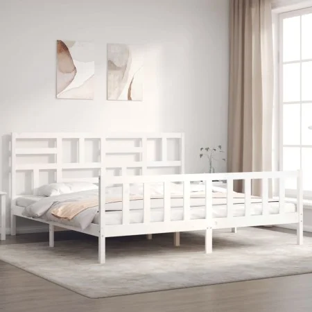 Estructura de cama con cabecero madera maciza blanco 200x200 cm de vidaXL, Camas y somieres - Ref: Foro24-3193097, Precio: 15...
