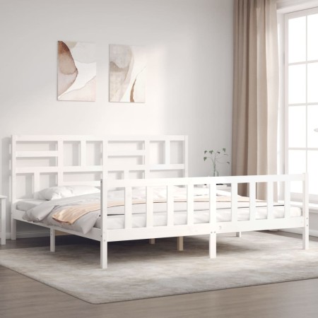 Weißer Massivholzbettrahmen mit Kopfteil 200x200 cm von vidaXL, Betten und Lattenroste - Ref: Foro24-3193097, Preis: 154,78 €...