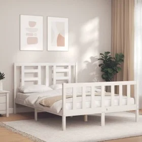 Weißer Massivholzbettrahmen mit Kopfteil 120x200 cm von vidaXL, Betten und Lattenroste - Ref: Foro24-3192877, Preis: 126,32 €...